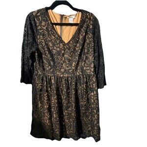 Pinky Womens XL Black Lace Dress Knee Length 3/4 Sleeve NWT V-neck Zip Back